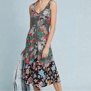 Anthropologie Maeve Violette Mixed Black Floral Midi Tank Dress